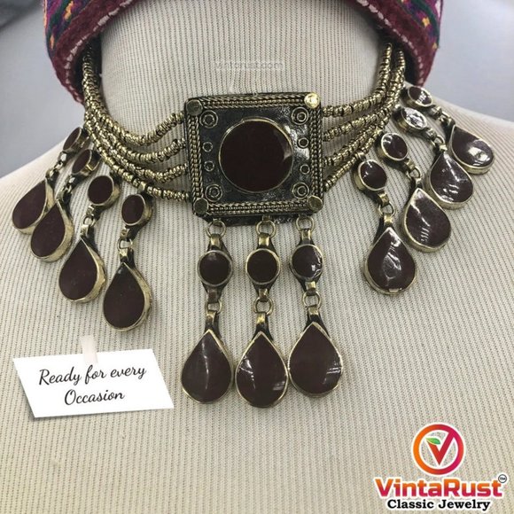 Tribal Stone Choker Necklace, Afghan Ethnic Choker, Tribal Necklace, - Picture 2 of 2